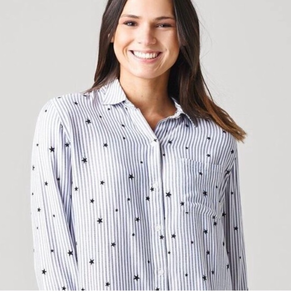 Rails Rocsi Star Striped Button Down Shirt Size Medium Blue and White
